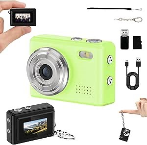 Mini Digital Camera Keychain Tiny Pixel Hd 1080p Retro Keychain Camera Micro Portable That Works Camera for Travel Study Recording (Green 16G)