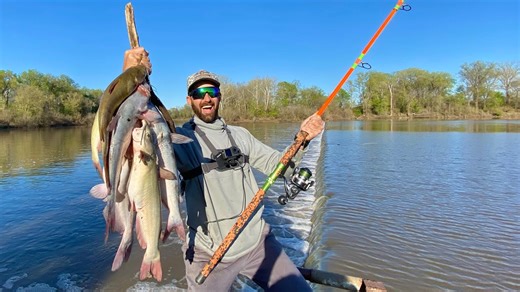 Flooded spillway sketchy but loaded, catch and cook river cats