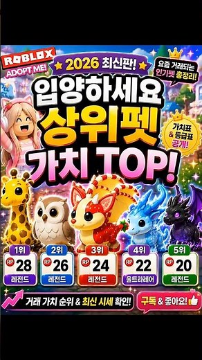 로블록스 입양하세요 🐾요즘 거래 잘되는 상위펫 RP 가치표 정리🔥