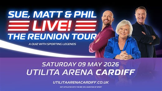 2.5K views | Sue, Matt & Phil Live! The Reunion Tour comes to Utilita arena Cardiff on 9 May 2026 ⚽⚾ This much-loved trio from one of Britain’s most iconic TV quiz shows will be back in April and May, ready to entertain audiences – and put their sporting knowledge to the test – all over again  Tickets, upgrades and Premium Experiences via bit.ly/SMPCDF25 ️ | Utilita Arena Cardiff | Facebook