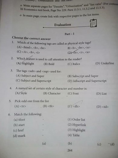 11th computer application chapter 11th Web page Development using HTML and CSS choose Answers