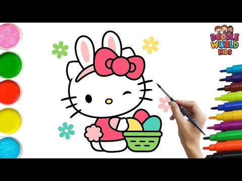 How to Draw Cute Hello Kitty 🐱🎀 | Easy Cartoon Drawing for Kids | Doodle World Kids