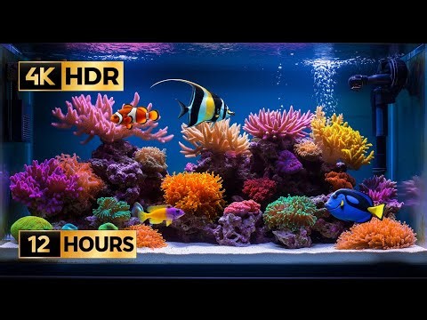 Relaxing 4K Coral Reef Aquarium | 12 Hours No Music (Natural Water Sounds)