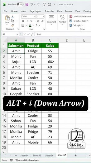✨ See All Unique Values Instantly in Excel | ALT + ↓ Shortcut #excel ‪@GlobalComputerWorld‬