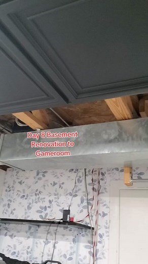 Day 8 basement renovation to game room -hiding ductwork and more. #diyproject #homeimprovement #homemakeover #basementremodel #ductwork
