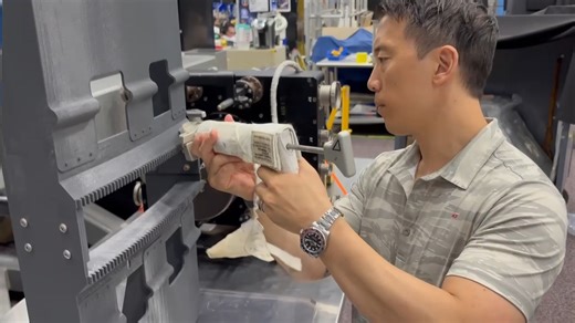 Jonny Kim on Instagram: "T+331 (7.23.24): There's an EVA tool for every imaginable task on orbit, including a caulk-style grease gun for lubricating mechanical components. It doesn't get used too often. The last time was with @loralohara on US EVA 89 greasing the SARJ trundle bearing assembly (which she did amazingly well without making a mess!). There's also an attachment to get grease in difficult locations. Lucas does a great job demonstrating how the drive lock assembly on the solar alpha ro