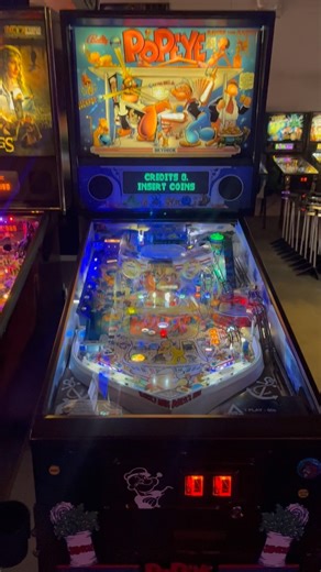Ahoy! Why you oughta come through and check out this new POPEYE SAVES THE EARTH pinball 💪⚓️🥬 Though this game is heavily debated among serious players, this 1993 Bally release has beautiful design, a super fun upper playfield, and a unique and deep playfield layout making it a satisfyingly challenging game. Come play tonight! 👾🚢👾 | Super Abari Game Bar