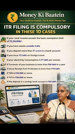 ITR filing is compulsory in these 10 cases #moneykibaatein #finance #itr #incometax