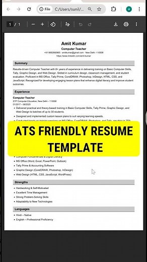 Free ATS Friendly Resume Template 2025