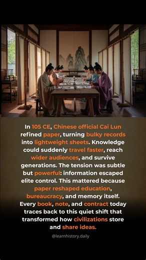 When knowledge became portable. The invention of **paper** in **China** replaced heav...