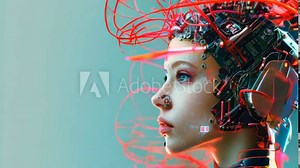 AI, Machine learning, beautiful woman robot cyborg humanoid digital technology on brain concept machine deep learning, science artificial intelligence technology network futuristic innovation.