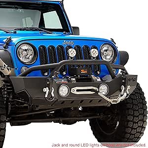 EAG Front Bumper Stubby with Jack Mount Bracket and Winch Plate Fit for 07-18 Wrangler JK