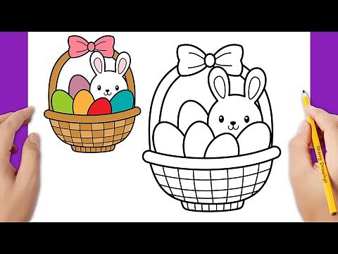How to Draw an Easter Basket with Eggs and a Bunny | Easter Drawings