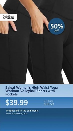 Baleaf Women's High Waist Yoga Workout Volleyball Shorts with Pockets