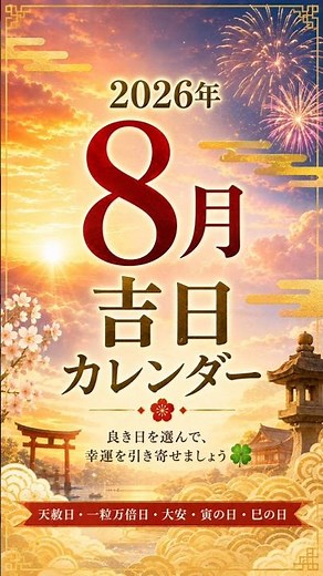 2026年8月 吉日カレンダー｜天赦日・一粒万倍日・大安・寅の日・巳の日をひと目で確認
