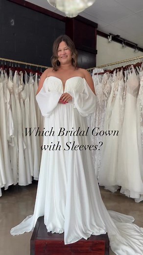 Which sleeved bridal gown from our Black Friday Event going on NOW! #bridalgowns #bridestobe #weddingseason #weddings #bridalstyles #bridalattire #weddingseason #flowygown #midwestweddings #illinoisbride | Main Street Bridal