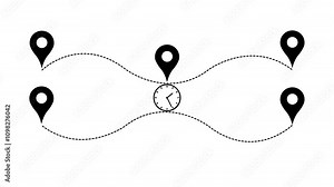 five points with dotted path and location pin.the idea of moving to destination over time. Dot line path route travel banner illustration with location map pin icon for destination.