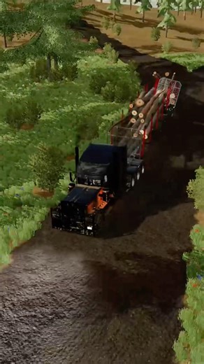 Loaded Log Truck Coming Down Steep Grade #fs22 #shorts #shortsfeed #youtubeshorts