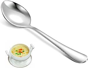 16 Pcs Dinner Spoon Set, Premium 7.3 Inchs Soup Spoons, Food Grade Stainless Steel Spoons, Silverware Spoons Only, Mirror Polished Tablespoon for Home, Kitchen, Restaurant- Dishwasher Safe