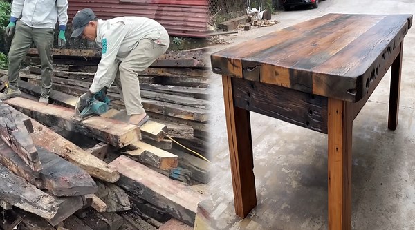 Transforming Old Train Sleepers into a Stunning Dining Table
