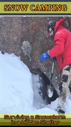 Build a shelter under giant rocks to survive the harsh cold of winter #camping #adventure #snow