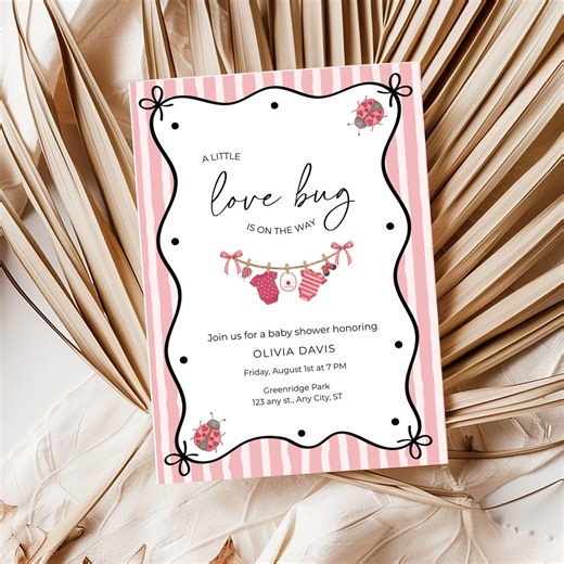 Love Bug Baby Shower Invitation, Pink Ladybug Girl Invite (canva Template) - Etsy