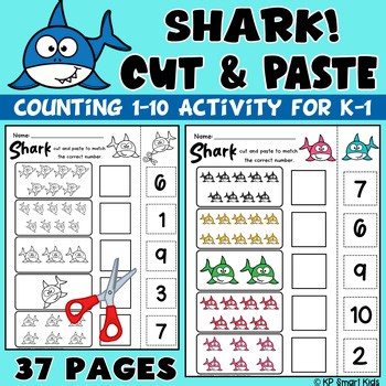 Shark Counting Cut and Paste Worksheets Numbers 1–10 | Ocean Math Centers K-1