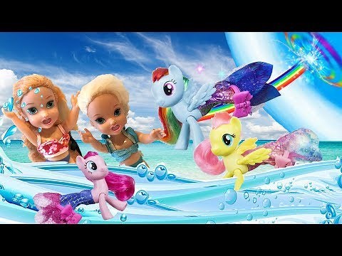 Anna and Elsa Toddlers Meet My Little Pony Mermaids! Barbie Boat Swimming Pool Toys Dolls Sea Ponies