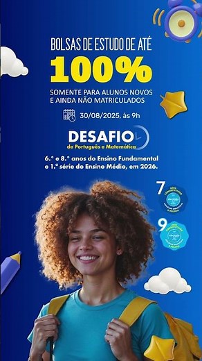 Bolsas de Estudo de até 100% | Prova: 30/08, às 9 horas.