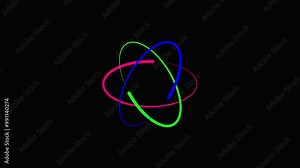 Animated of atom icon. Rotating electrons and pulsating nucleus line animation. Atomic structure.