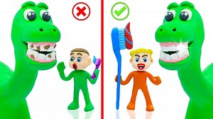 SUPERHERO BABY DINOSAUR TOOTHBRUSH 💖 Play Doh Cartoons For Kids | Baby Cartoons