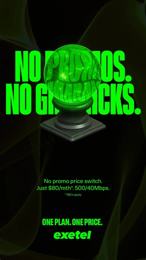 Other ISP plan prices spike after the 6 month promotional period. The One Plan delivers typical evening speed 500/40Mbps for just $80/mth ongoing. | Exetel