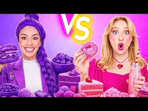 NEW 123 GO! PURPLE vs PINK FOOD CHALLENGE! 💜💖 Rumy vs Blondie ONE COLOR Battle! 🍩🍇