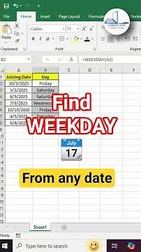 Find Weekday in Excel 📅 | WEEKDAY Formula