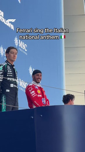 Ferrari sing the Italian national anthem – Lewis Hamilton Barcelona GP