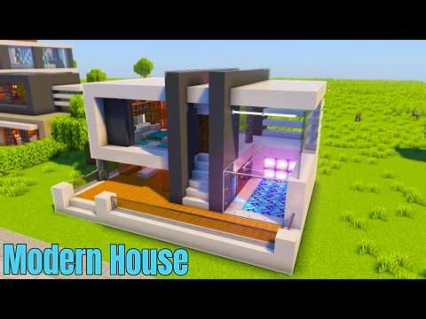 Realistic Modern house with a swimming pool in Minecraft - Tutorial
