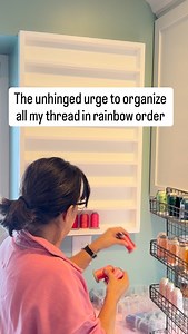 51K views · 393 reactions | Mike built me a shelf to organize all of my embroidery thread and you know I have to sort it in rainbow order! Comment. Below with the emoji that matches how you would organize:  Always rainbow 淋 Whatever fits 路‍♀️Drawer of chaos #sewingroom #threadorganization #quiltinglife #craftroomorganization #makersgonnamake | The Little Green Bean | Facebook