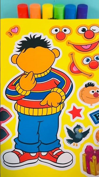 Sesame Street SUMMER! DIY Make a Face Stickers with Ernie
