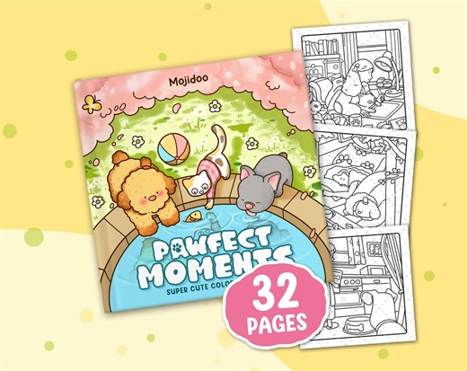 Cat Coloring Book, 30 Cute Cat and Dog Coloring Page With Pet Friends in Comfy Days, Printable Instant Digital Download PDF