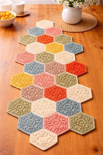 Crochet Hexagon Table Runner Pattern, Easy Motif Design (PDF Download) - Etsy UK