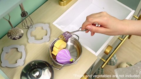 ROBUD Play Kitchen Set, Wooden Play Kitchen with Ice Maker, Fridge, Coffee Machine, Oven, Dishwasher, Microwave, Kitchen Accessories, Toy Kitchen Gift for Boys Girls, 3+