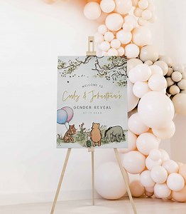 Editable Welcome Gender Reveal Sign, Classic Winnie the Pooh Welcome Poster, Winnie the Pooh Boy or Girl,edit All Text, Canva Template,a70gr - Etsy