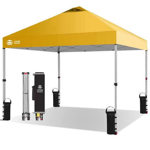 CROWN SHADES 10x10 Pop Up Canopy Tent with One Push Setup Easy Outdoor Sun Shade for Events, Parties, Camping Yellow