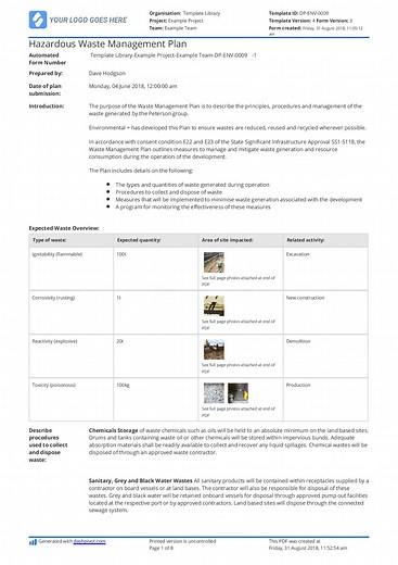 Hazardous Waste Management Plan Template and Sample