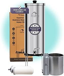 Countertop Gravity Water Filter System - 3.17 Gal/12L | 304 Stainless Steel | Gravity-Fed Water Purifier with 2 Fluoride & Chlorine Reduction Ceramic Cartridges | Also Removes Bacteria & Heavy Metals