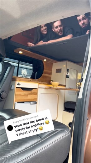 The upper bed is NOT just for toddlers 🤣 #vwtransporter #vwcamper #campervan #howitworks | The Wee Camper Co.