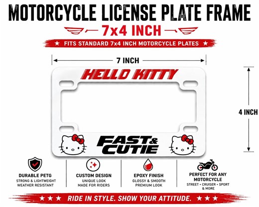 Hello Kitty Motorcycle License Plate Frame 7x4 Inch Girly Bike Plate Holder, Kawaii Car Decor, Custom Biker Gift for Women, Fast Cute Style - Etsy