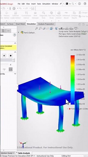 Stress Analysis on Table in SolidWorks Simulation 🔥 FEA Tutorial #shorts #shortsfeed #viral