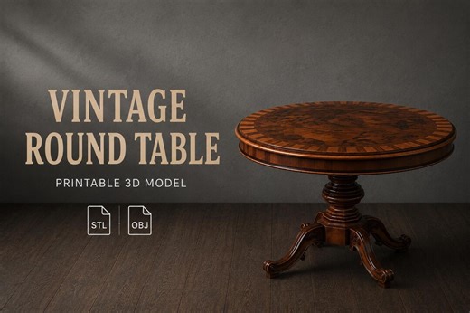 Vintage Round Table 3D Model, Printable STL & Textured OBJ, Miniature Furniture Asset