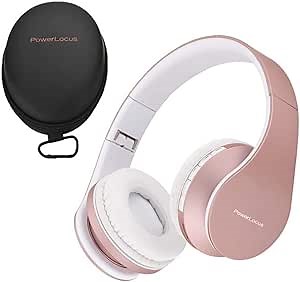 PowerLocus Wireless Bluetooth Over-Ear Stereo Foldable Headphones, Wired Headsets with Built-in Microphone for iPhone, Samsung, LG, iPad (Rose Gold)